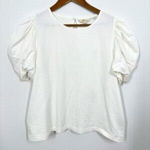 Boden White Puff Sleeve Size 16 Ribbed Short Sleeve Crewneck‎ Blouse Casual